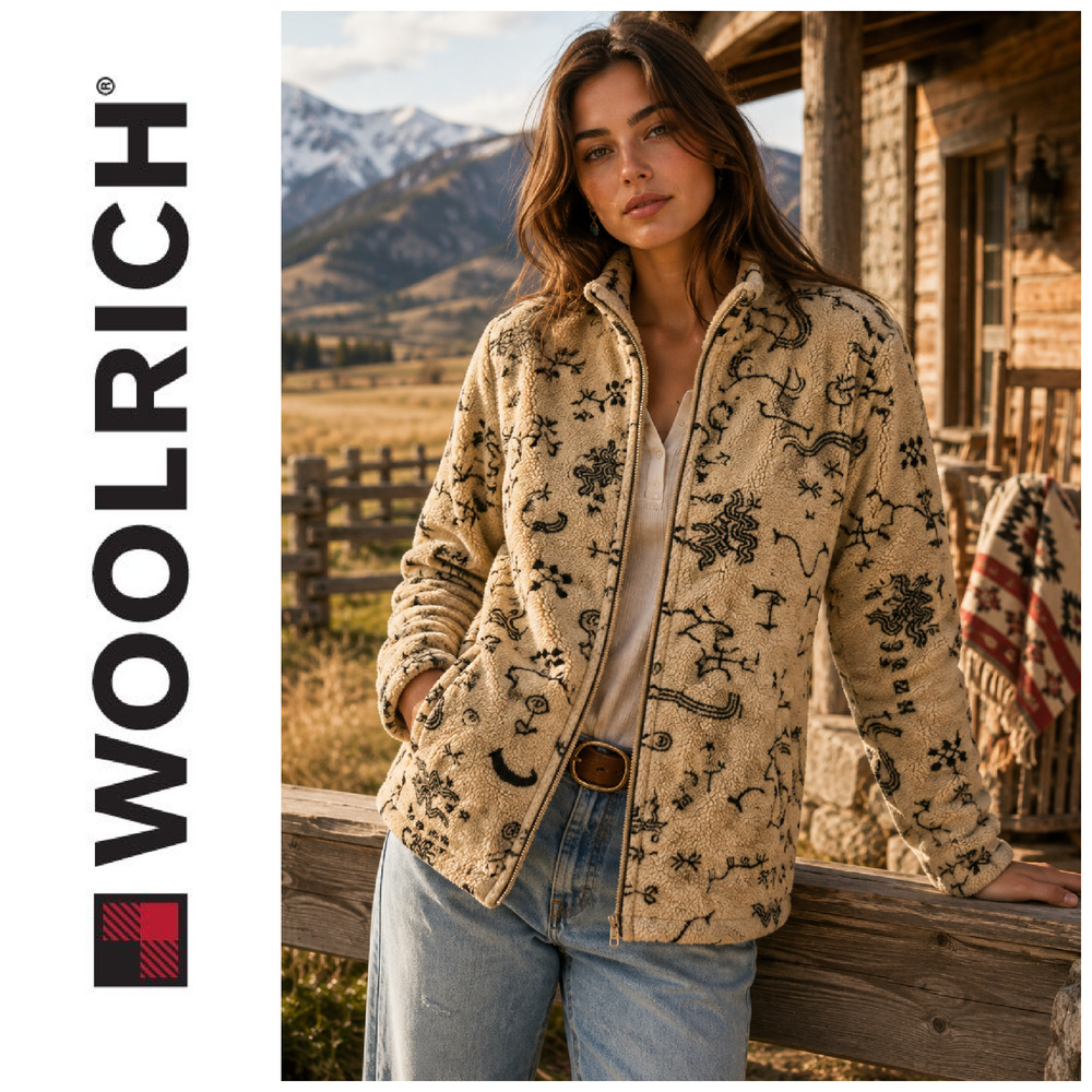 Vintage John Rich Woolrich Sz S Horse Western Ranch Rodeo Full Zip Fleece Jacket